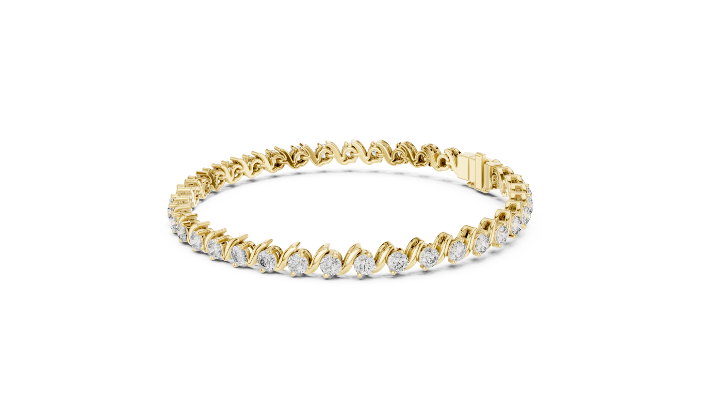 3.6CTW Round Diamond S-Link Swirl Bracelet - Yellow Gold