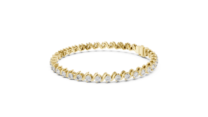 3.6CTW Round Diamond S-Link Swirl Bracelet - Yellow Gold