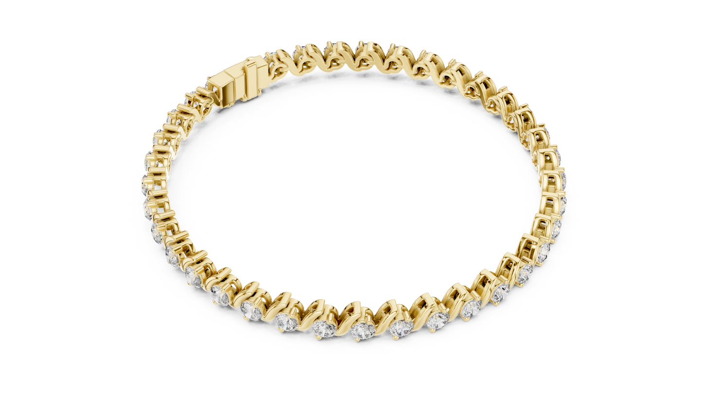 3.6CTW Round Diamond S-Link Swirl Bracelet - Yellow Gold