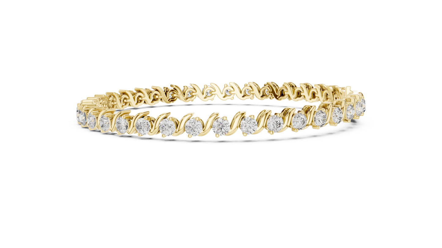 3.6CTW Round Diamond S-Link Swirl Bracelet - Yellow Gold