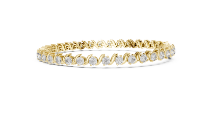 3.6CTW Round Diamond S-Link Swirl Bracelet - Yellow Gold