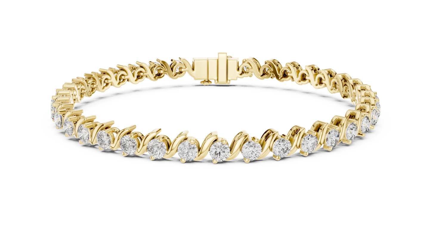 3.6CTW Round Diamond S-Link Swirl Bracelet - Yellow Gold