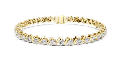 3.6CTW Round Diamond S-Link Swirl Bracelet - Yellow Gold