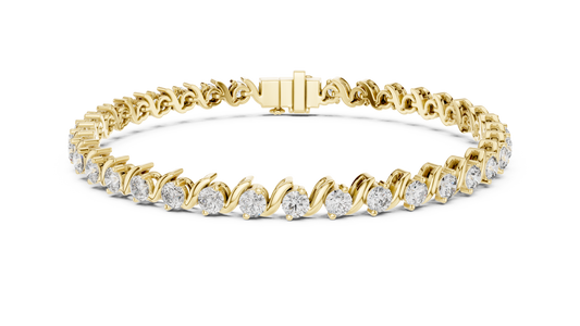 3.6 Carat Round Diamond S-Link Swirl Bracelet - Yellow Gold