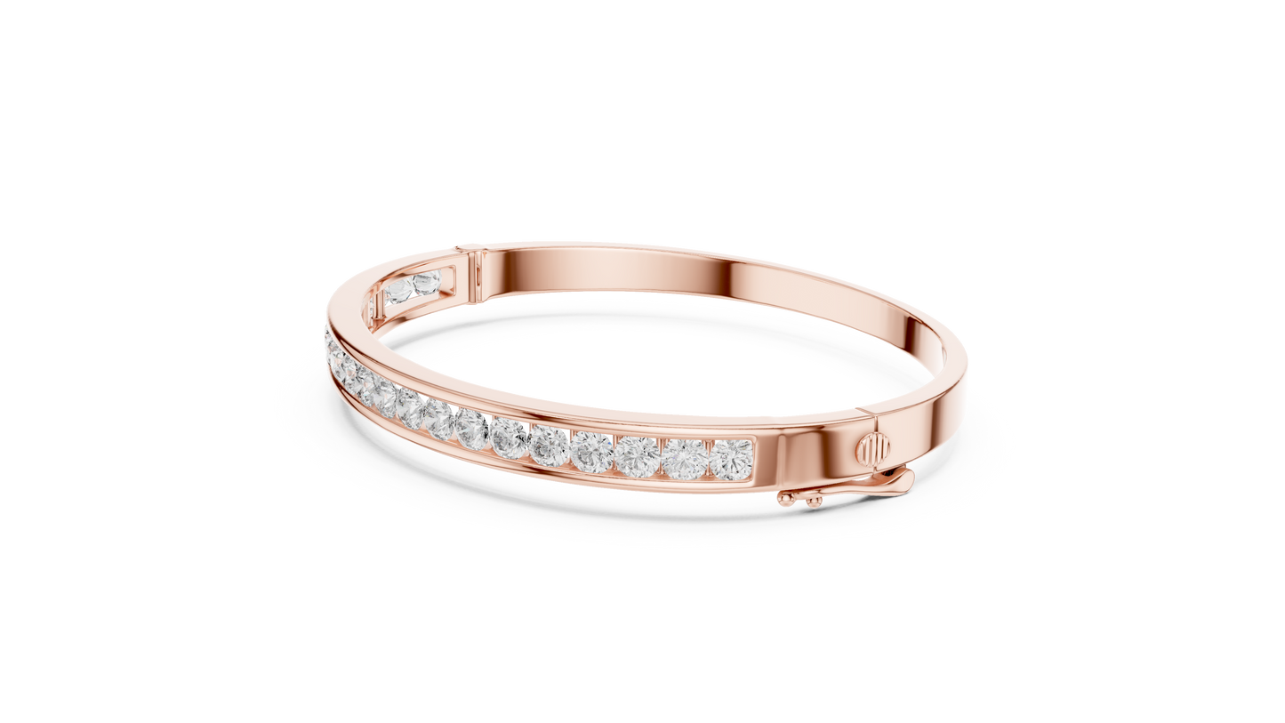 3.47CTW Round Diamond Channel Hinged Bangle - Yellow Gold