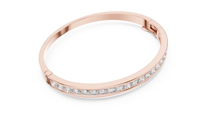 3.47CTW Round Diamond Channel Hinged Bangle - Yellow Gold