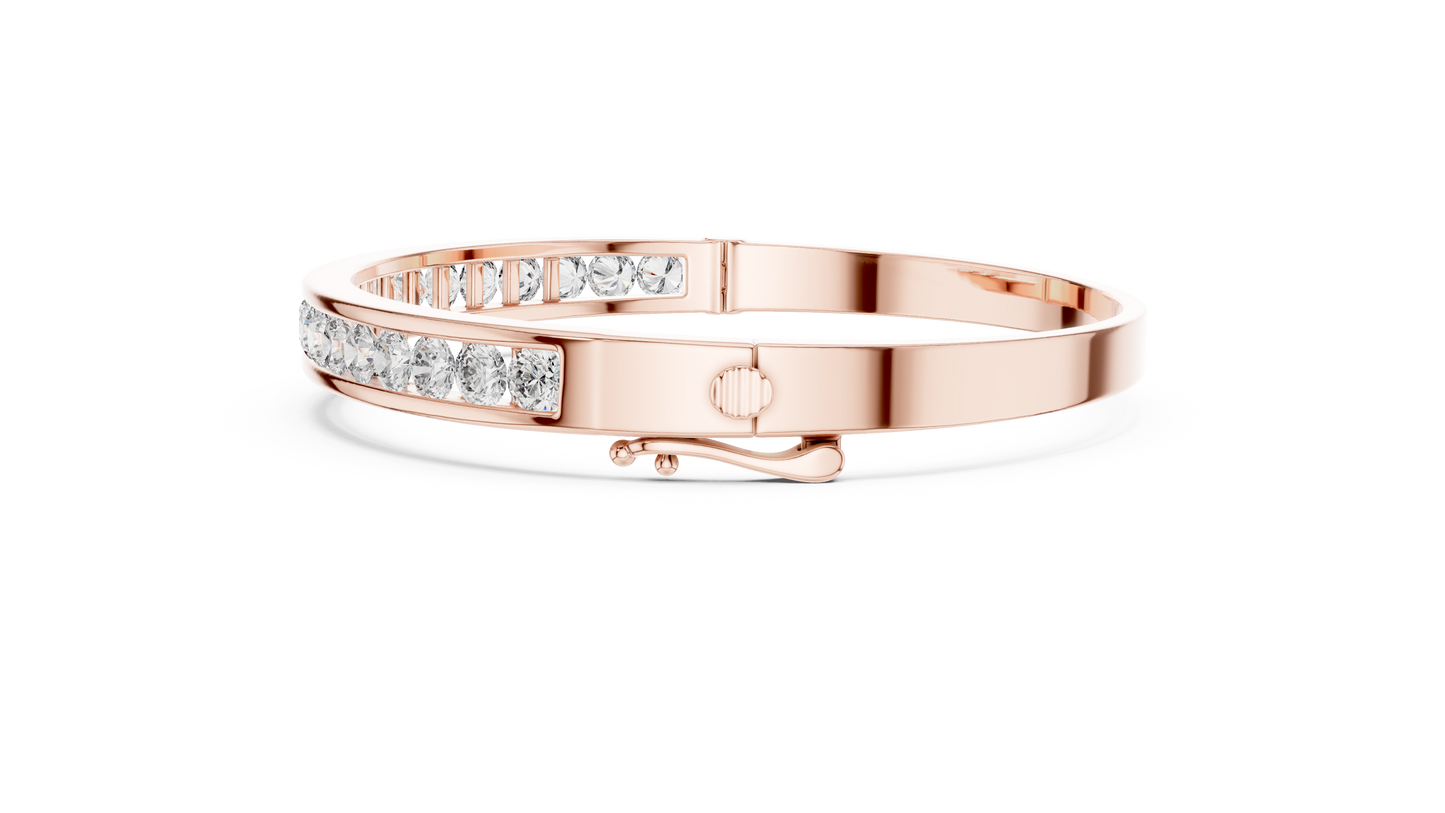 3.47CTW Round Diamond Channel Hinged Bangle - Yellow Gold