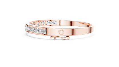3.47CTW Round Diamond Channel Hinged Bangle - Yellow Gold