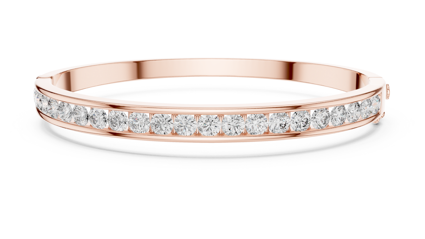 3.47CTW Round Diamond Channel Hinged Bangle - Yellow Gold