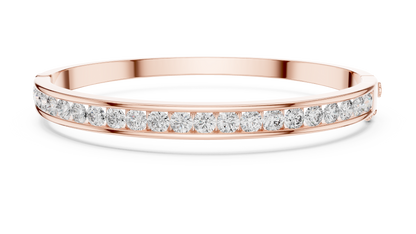 3.47CTW Round Diamond Channel Hinged Bangle - Yellow Gold