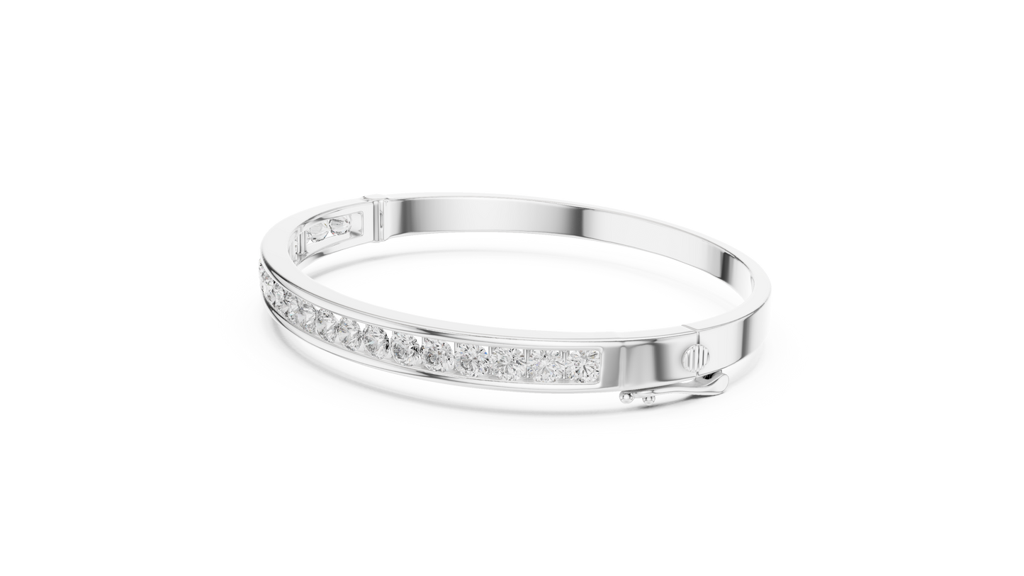 3.47CTW Round Diamond Channel Hinged Bangle - Yellow Gold