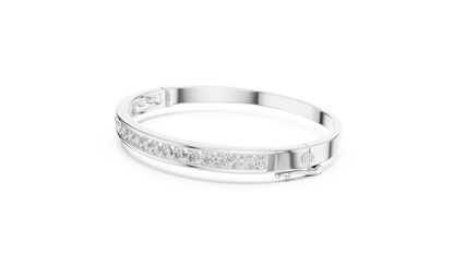 3.47CTW Round Diamond Channel Hinged Bangle - Yellow Gold