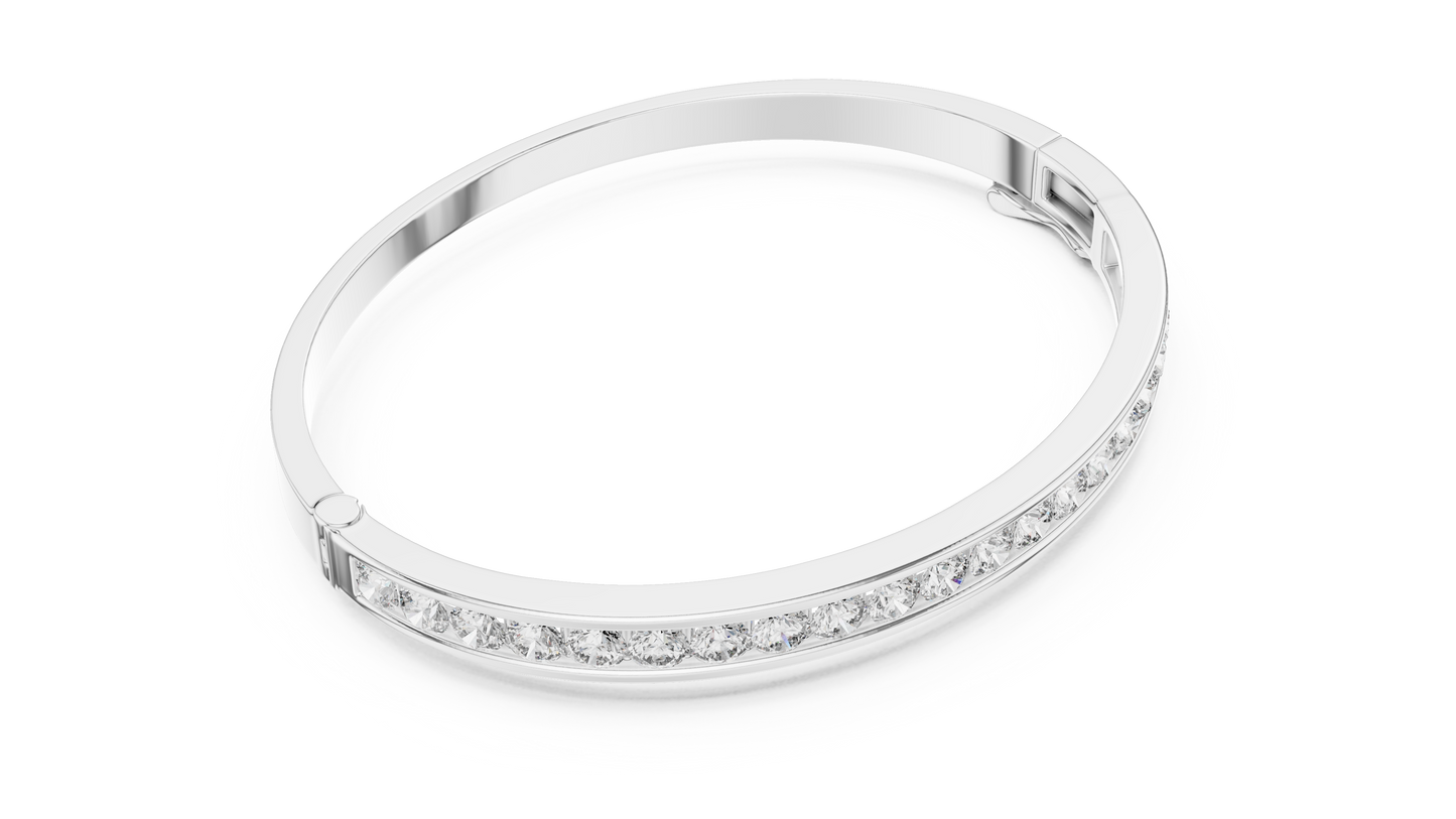 3.47CTW Round Diamond Channel Hinged Bangle - Yellow Gold