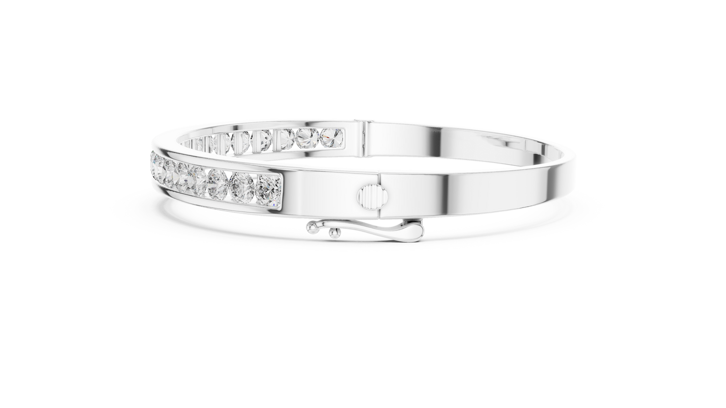 3.47CTW Round Diamond Channel Hinged Bangle - Yellow Gold