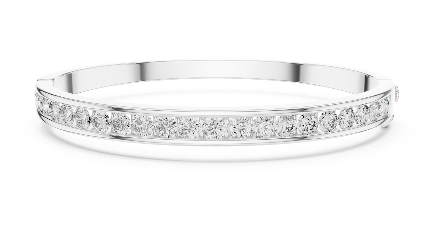 3.47CTW Round Diamond Channel Hinged Bangle - Yellow Gold