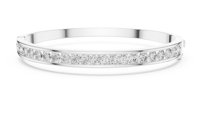 3.47CTW Round Diamond Channel Hinged Bangle - Yellow Gold
