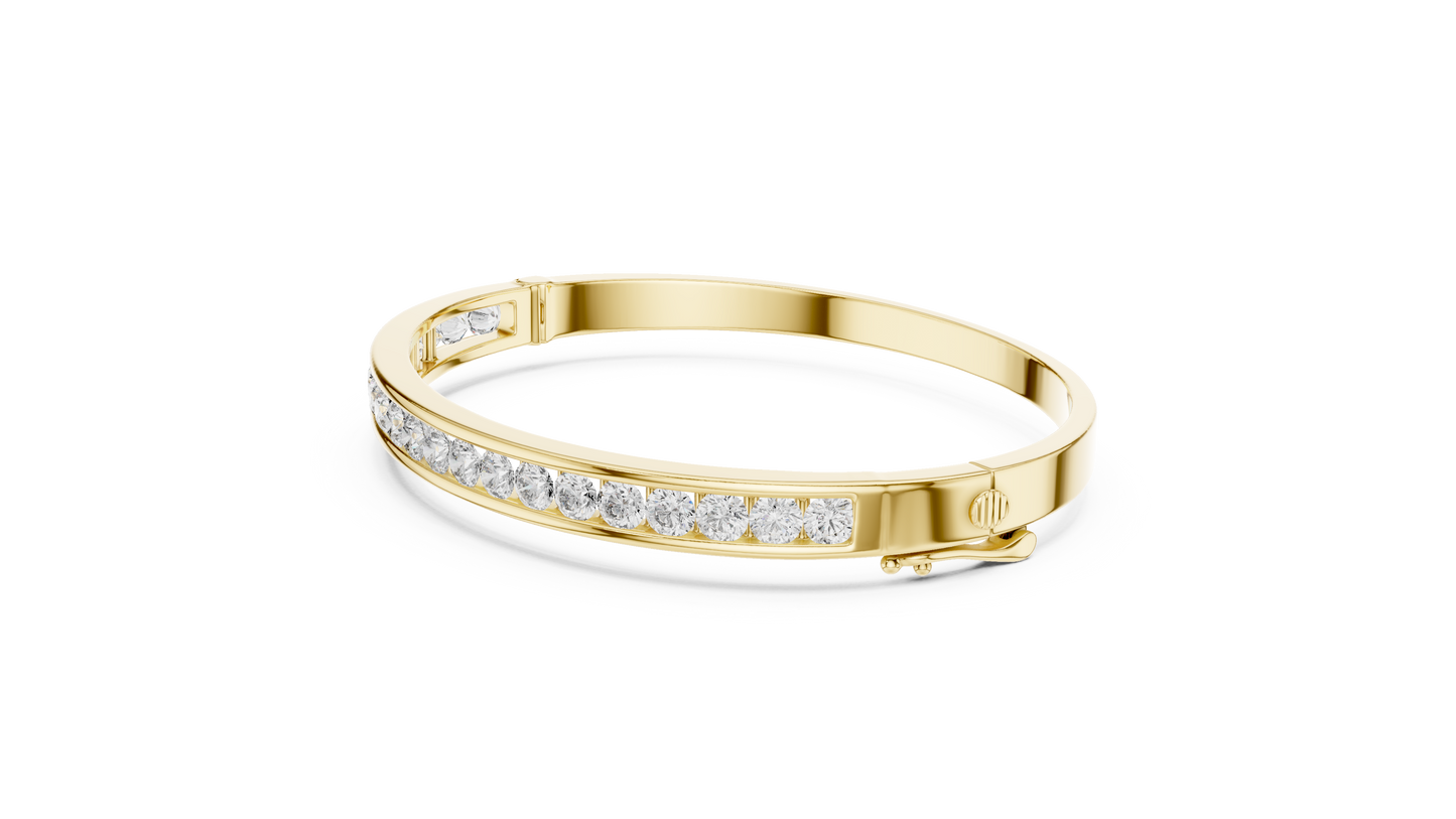 3.47CTW Round Diamond Channel Hinged Bangle - Yellow Gold