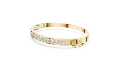 3.47CTW Round Diamond Channel Hinged Bangle - Yellow Gold