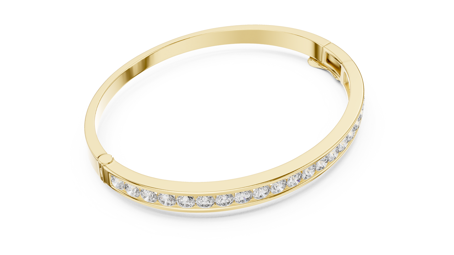 3.47CTW Round Diamond Channel Hinged Bangle - Yellow Gold