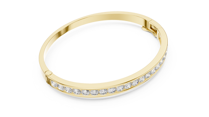 3.47CTW Round Diamond Channel Hinged Bangle - Yellow Gold
