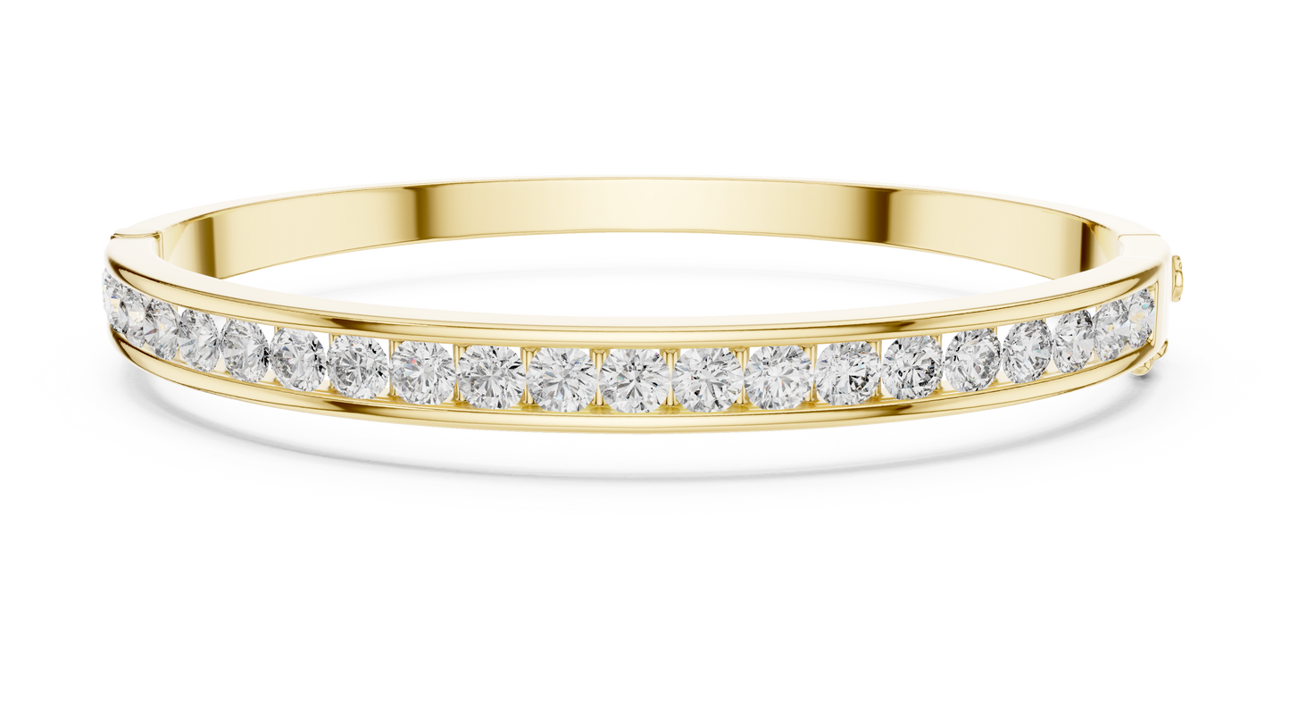 3.47CTW Round Diamond Channel Hinged Bangle - Yellow Gold