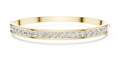 3.47CTW Round Diamond Channel Hinged Bangle - Yellow Gold