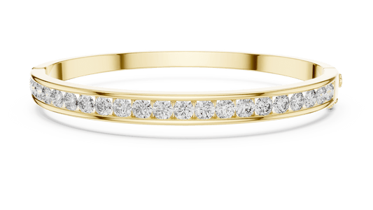 3.47 Carat Round Diamond Channel Hinged Bangle - Yellow Gold