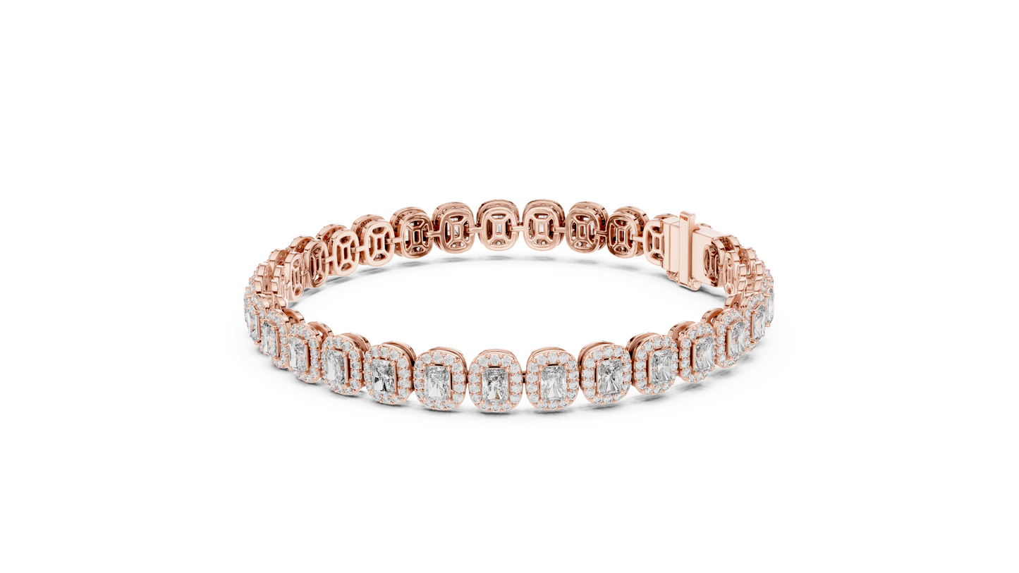 7.04CTW Radiant Cut Diamond Halo Bracelet - Yellow Gold