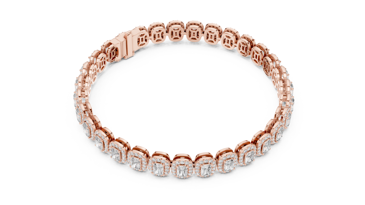 7.04CTW Radiant Cut Diamond Halo Bracelet - Yellow Gold