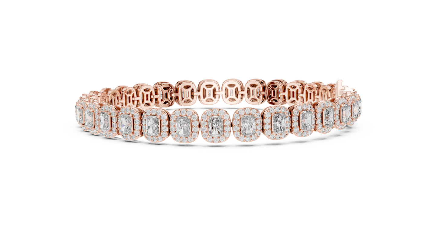 7.04CTW Radiant Cut Diamond Halo Bracelet - Yellow Gold