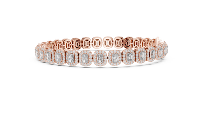 7.04CTW Radiant Cut Diamond Halo Bracelet - Yellow Gold