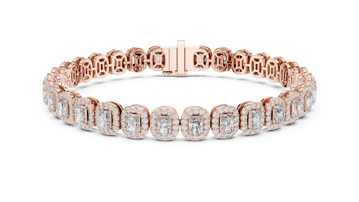 7.04CTW Radiant Cut Diamond Halo Bracelet - Yellow Gold