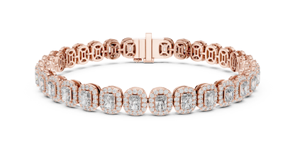 7.04CTW Radiant Cut Diamond Halo Bracelet - Yellow Gold