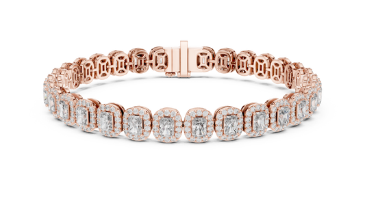 7.04 Carat Radiant Cut Diamond Halo Bracelet - Yellow Gold