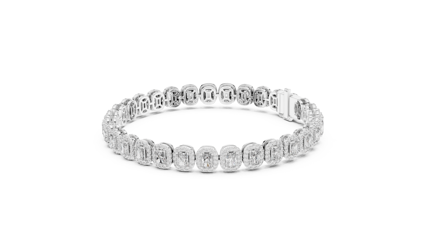 7.04CTW Radiant Cut Diamond Halo Bracelet - Yellow Gold