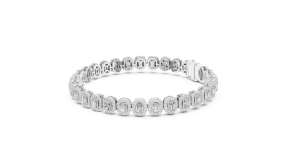 7.04CTW Radiant Cut Diamond Halo Bracelet - Yellow Gold