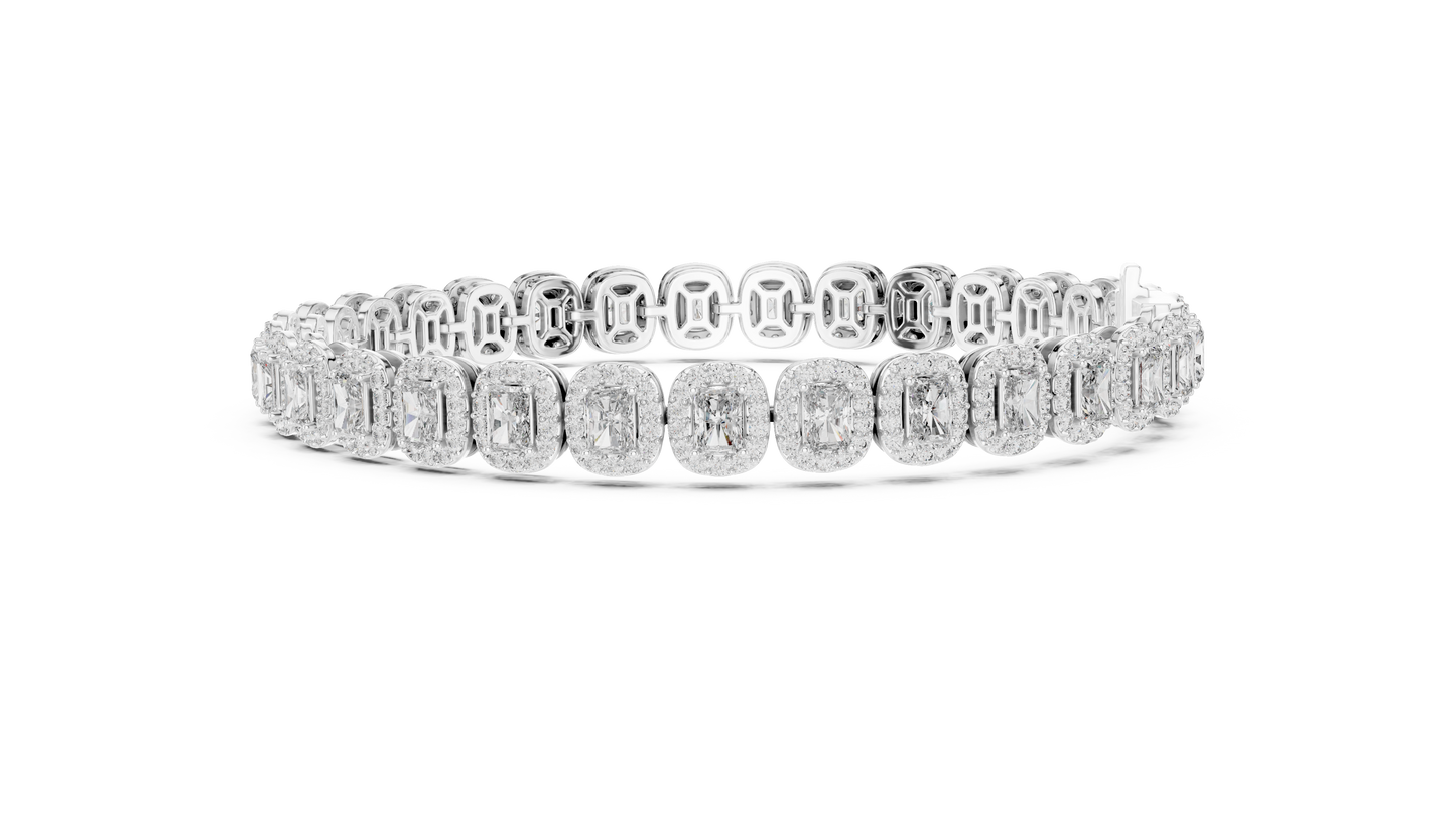 7.04CTW Radiant Cut Diamond Halo Bracelet - Yellow Gold