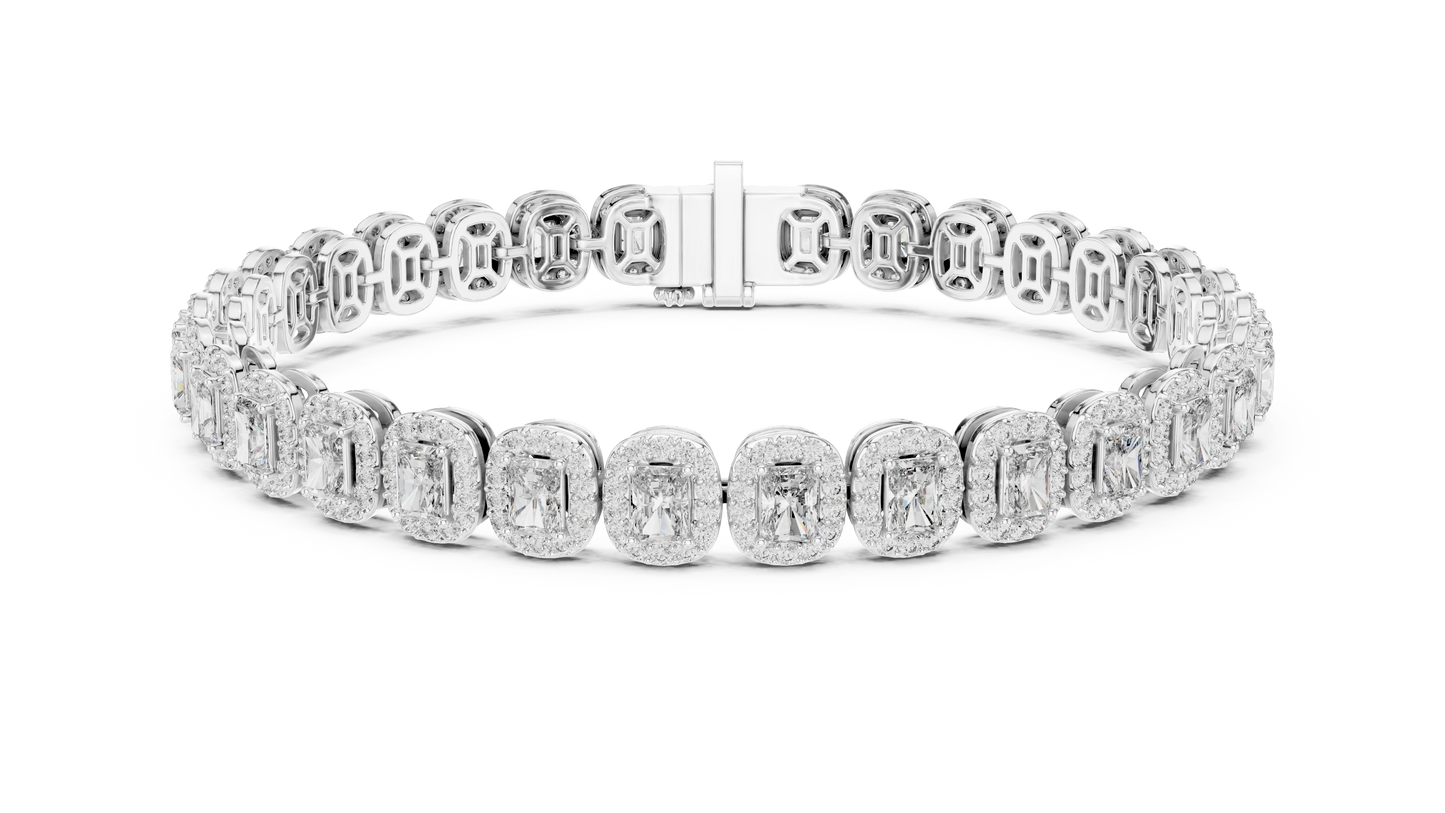 7.04CTW Radiant Cut Diamond Halo Bracelet - Yellow Gold