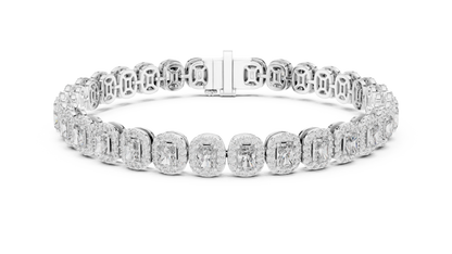 7.04CTW Radiant Cut Diamond Halo Bracelet - Yellow Gold