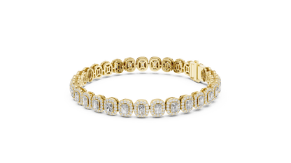 7.04CTW Radiant Cut Diamond Halo Bracelet - Yellow Gold