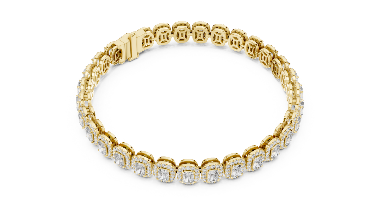 7.04CTW Radiant Cut Diamond Halo Bracelet - Yellow Gold