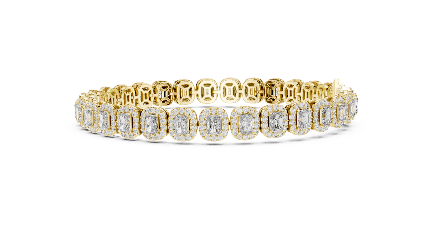 7.04CTW Radiant Cut Diamond Halo Bracelet - Yellow Gold