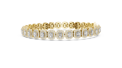 7.04CTW Radiant Cut Diamond Halo Bracelet - Yellow Gold