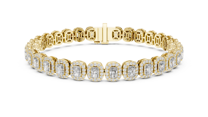 7.04CTW Radiant Cut Diamond Halo Bracelet - Yellow Gold