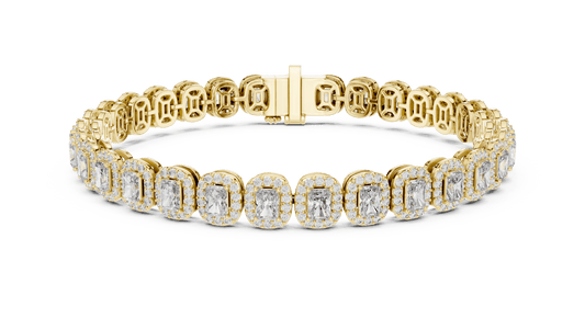 7.04 Carat Radiant Cut Diamond Halo Bracelet - Yellow Gold