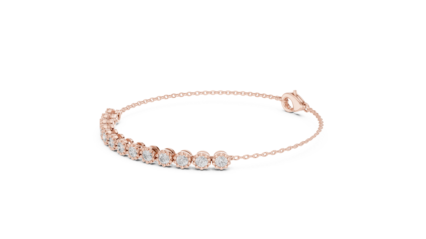 1.43CTW Round Diamond Vintage Milgrain Chain Bracelet | Solid Gold