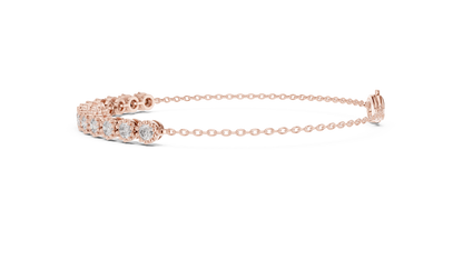 1.43CTW Round Diamond Vintage Milgrain Chain Bracelet | Solid Gold