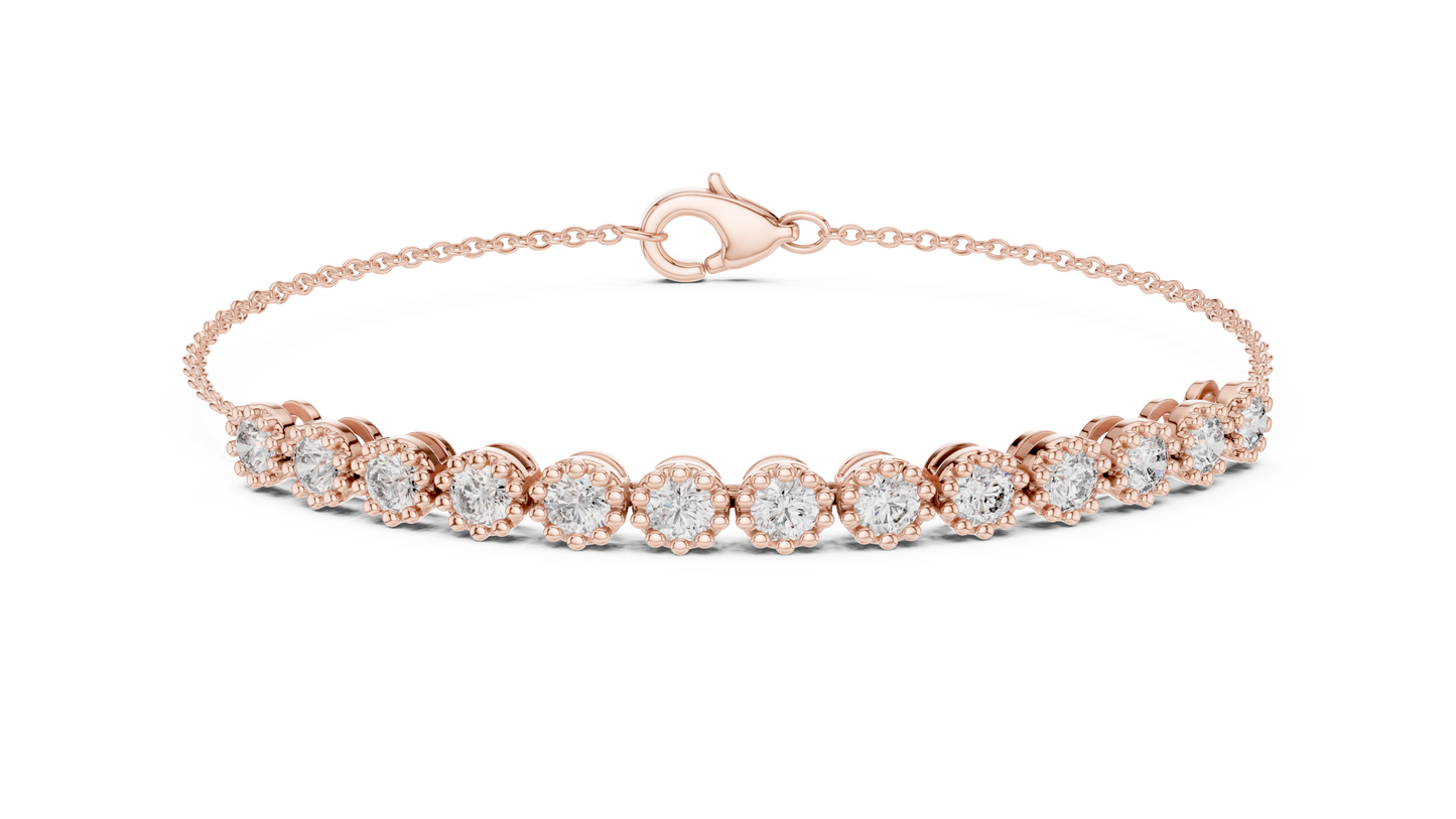1.43CTW Round Diamond Vintage Milgrain Chain Bracelet | Solid Gold