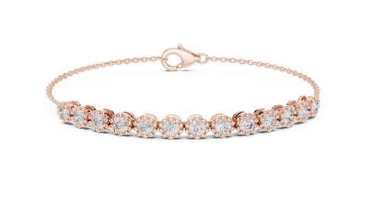 1.43 Carat Round Diamond Vintage Milgrain Chain Bracelet | Solid Gold
