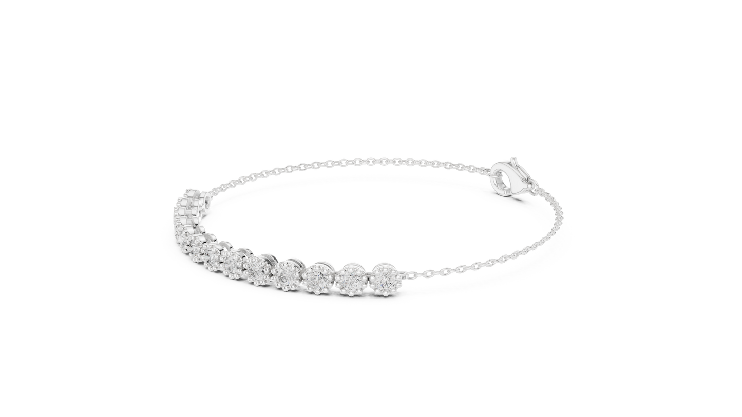 1.43CTW Round Diamond Vintage Milgrain Chain Bracelet | Solid Gold